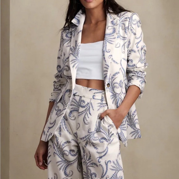 NWT Banana Republic Linen Pants — Creamy White w/Blue Paisley Floral - Picture 9 of 9